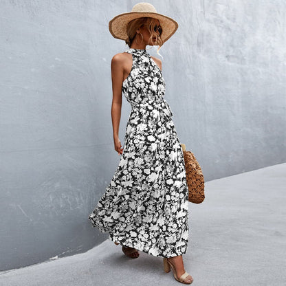 Long Floral Summer Dress with Halter Neck