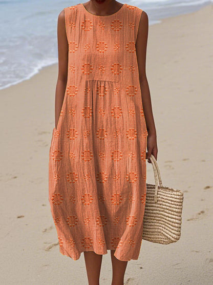 Summer Casual Sleeveless Midi Dress with Pockets