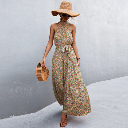 Long Floral Summer Dress with Halter Neck
