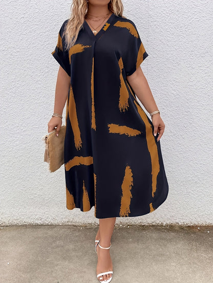 Comfortable V-Neck Short Sleeve Midi Dress - Nocini