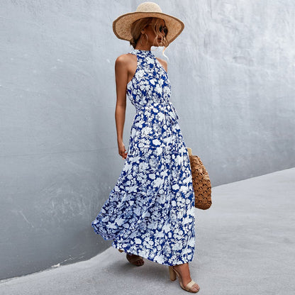 Long Floral Summer Dress with Halter Neck