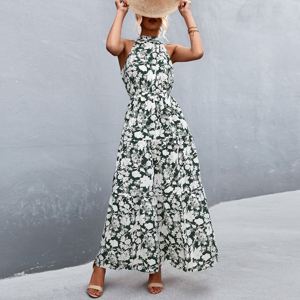 Long Floral Summer Dress with Halter Neck