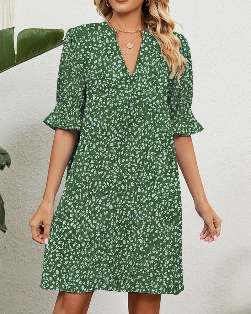 Elegant Floral V-Neck Dress with Ruffles