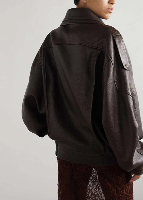 Sarah | Women’s Belted Oversized Leather Bomber Jacket Caliboot