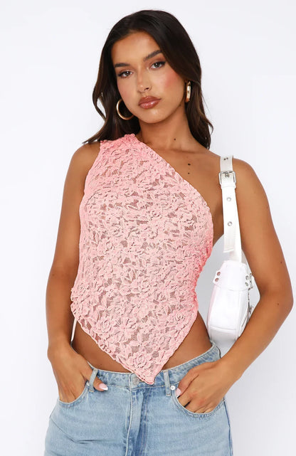 Feminine One Shoulder Cropped Top - Nocini