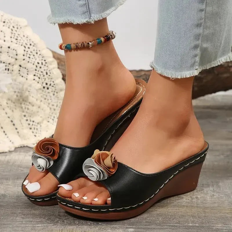 Comfortable Women's High Heel Sandals with Floral Accents