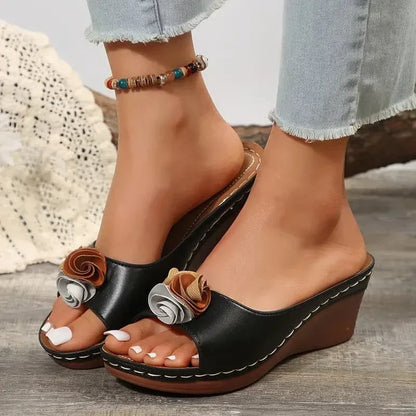 Comfortable Women's High Heel Sandals with Floral Accents