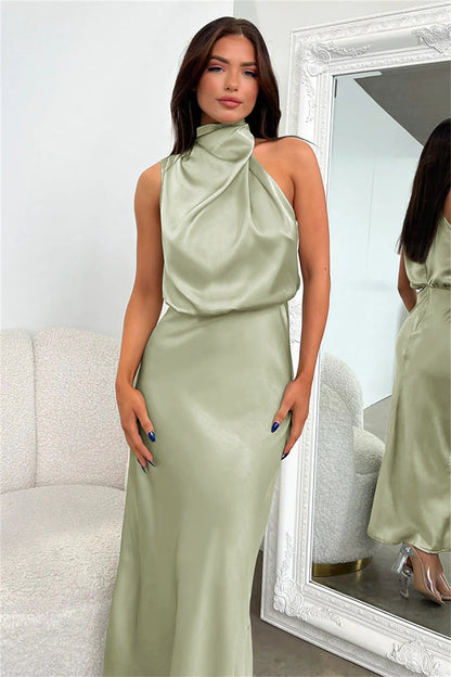 Elegant Satin Halter Neck Dress
