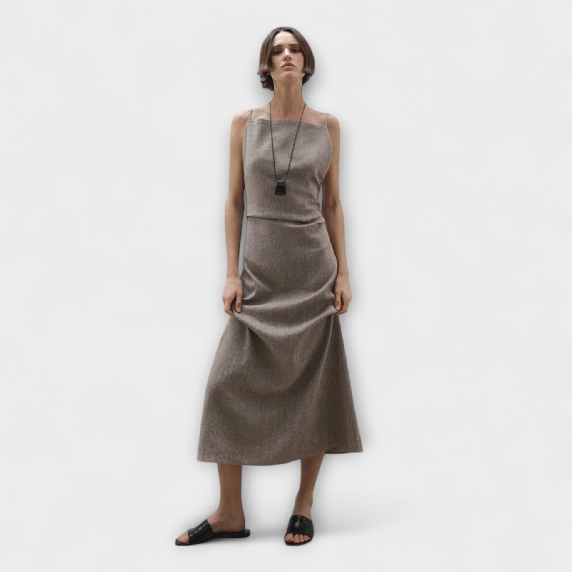 Relaxed Fit Casual Maxi Dress in Linen Blend Fabric - Nocini