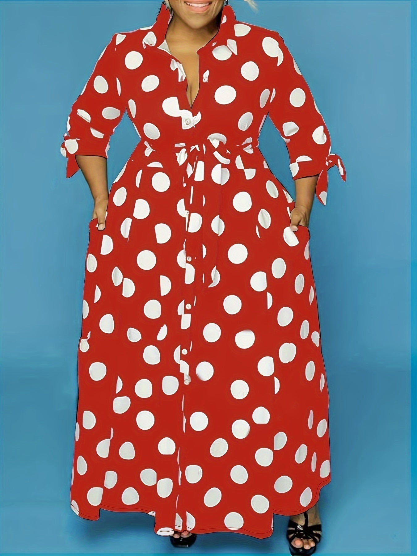 Floral Long Dress with Buttons and Tie Waist
