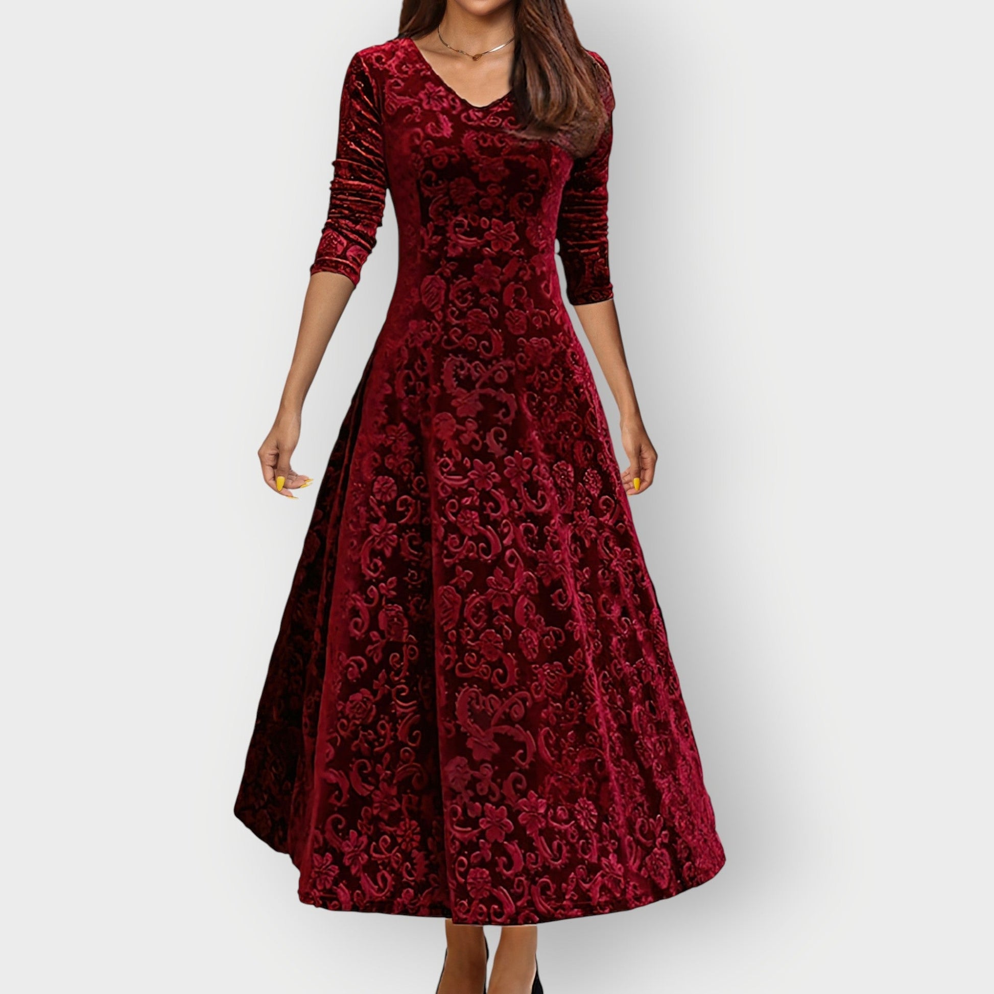Luxurious Velvet Knee Length Dress - Olytrend