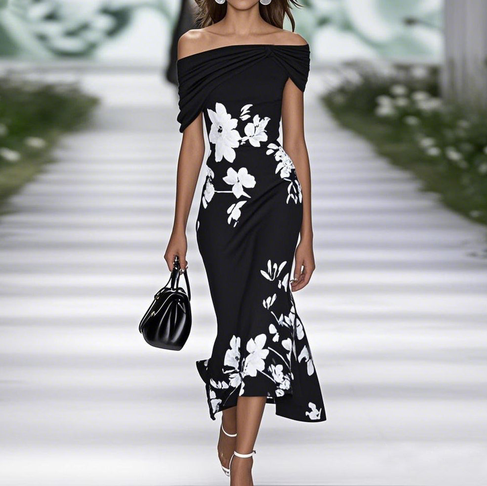 Casual Off Shoulder Floral Midi Dress for Women