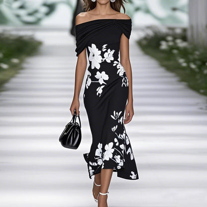 Casual Off Shoulder Floral Midi Dress for Women