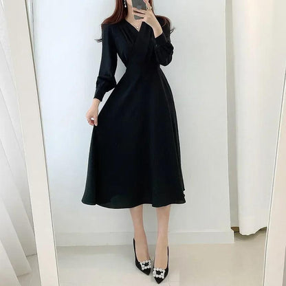 Elegant V Neck Wrap Dress with Long Sleeves