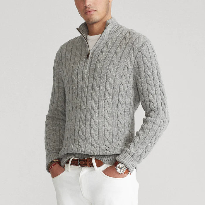 Men's Thick Cable Knit Zip Sweater