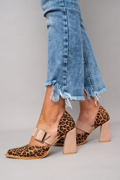 Leopard Suede Ankle Sandals with Low Block Heel
