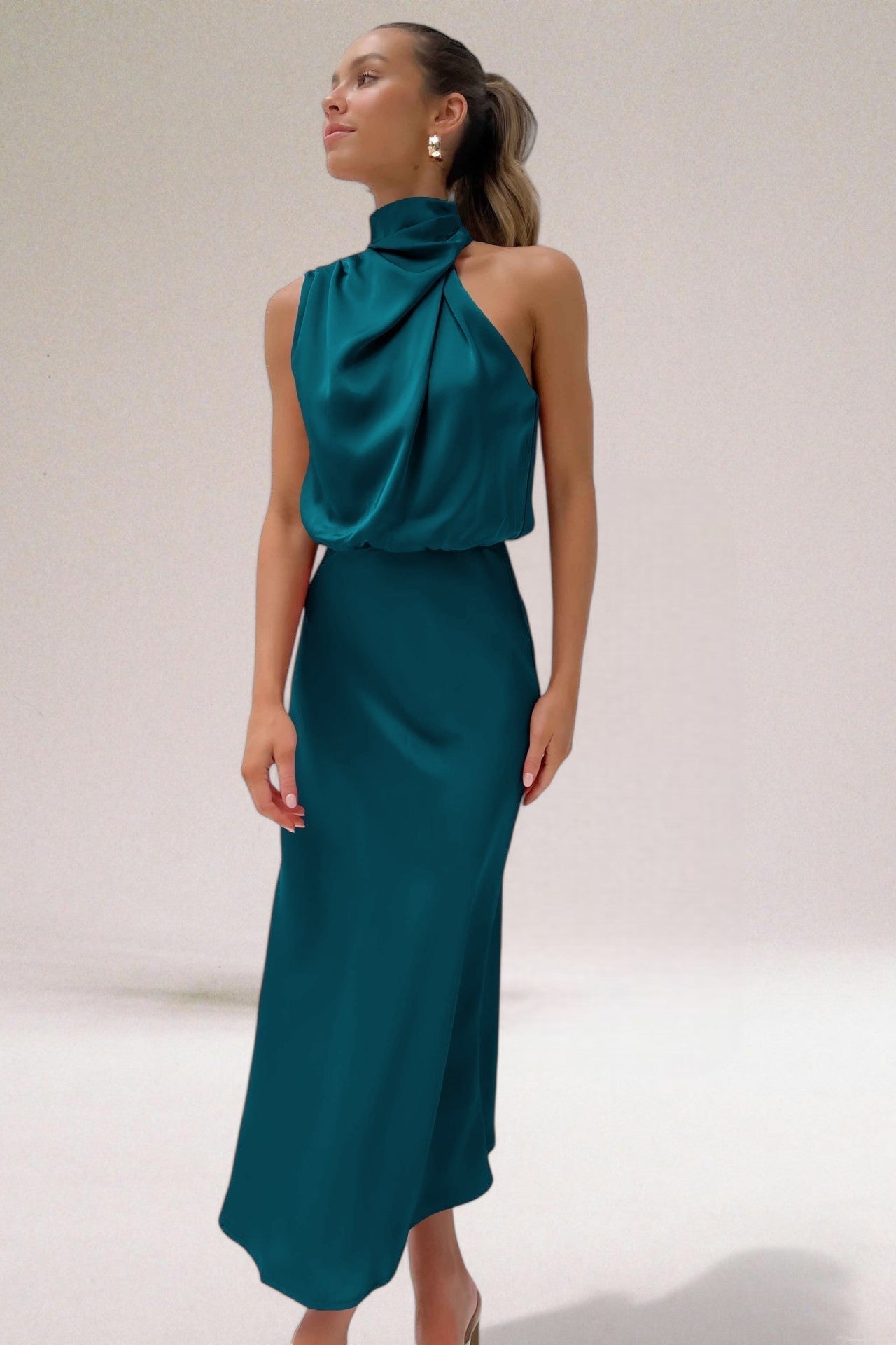 Luxurious Satin Halter Neck Evening Dress