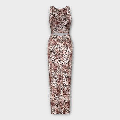 Stylish Animal Print Long Evening Dress - Nocini