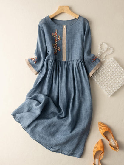 Ladies Casual Floral Midi Dress with Short Sleeves