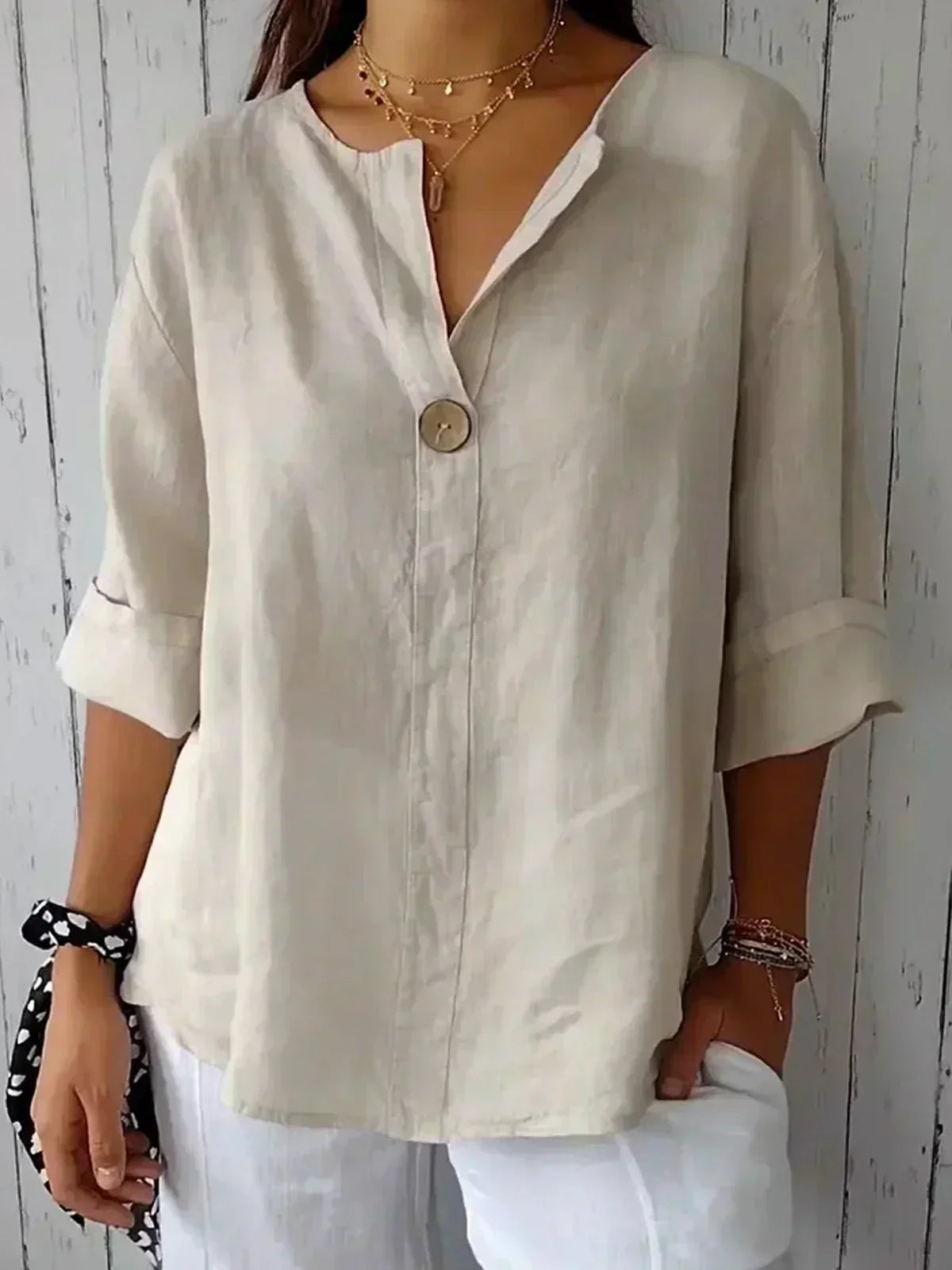 Comfy Women's Relaxed Fit Button Top Blouse - Nocini