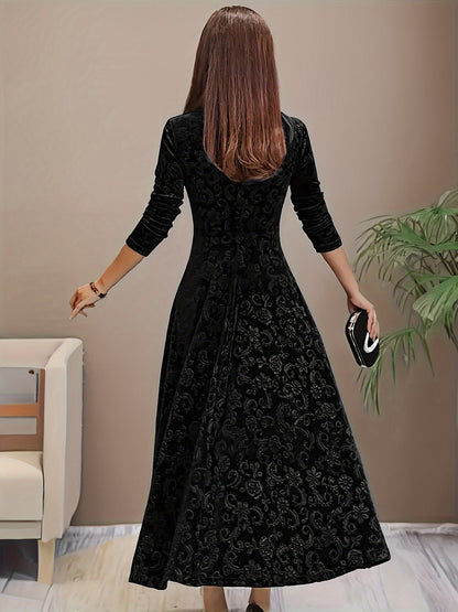 Ladies Elegant Embroidered Velvet Long Dress