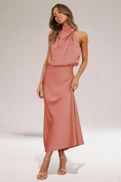 Luxurious Satin Halter Neck Evening Dress
