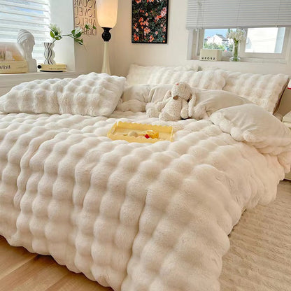 Faux Rabbit Fur Bed Sheet Set With Plush Texture
