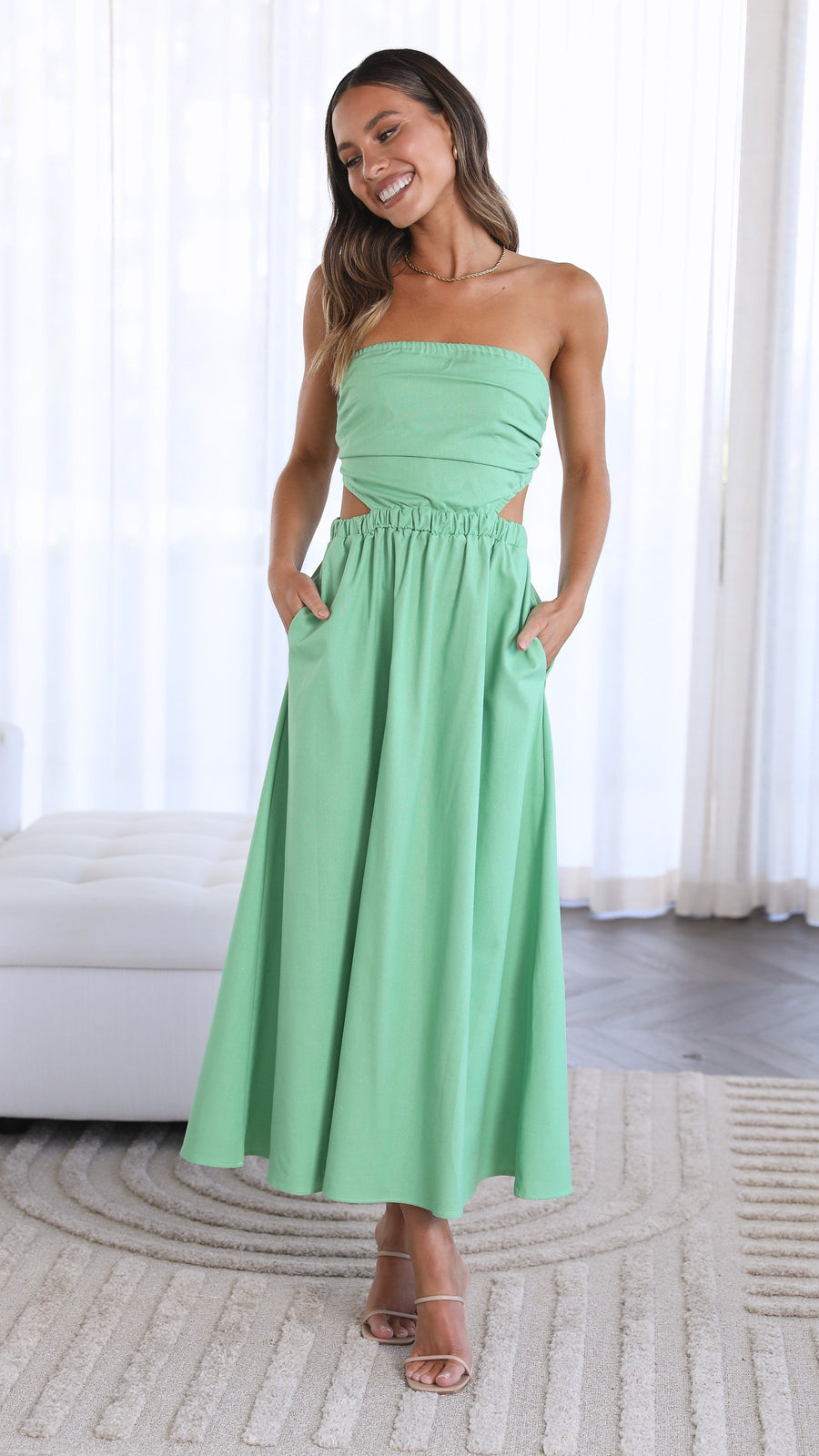 Women's Strapless Wide Leg Dress with Pockets