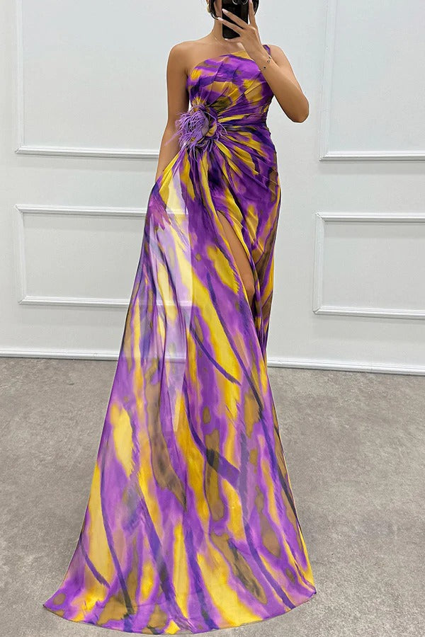 Elegant Long Maxi Dress with High Slit and Flowy Waist