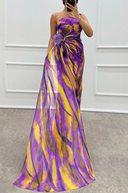 Elegant Long Maxi Dress with High Slit and Flowy Waist
