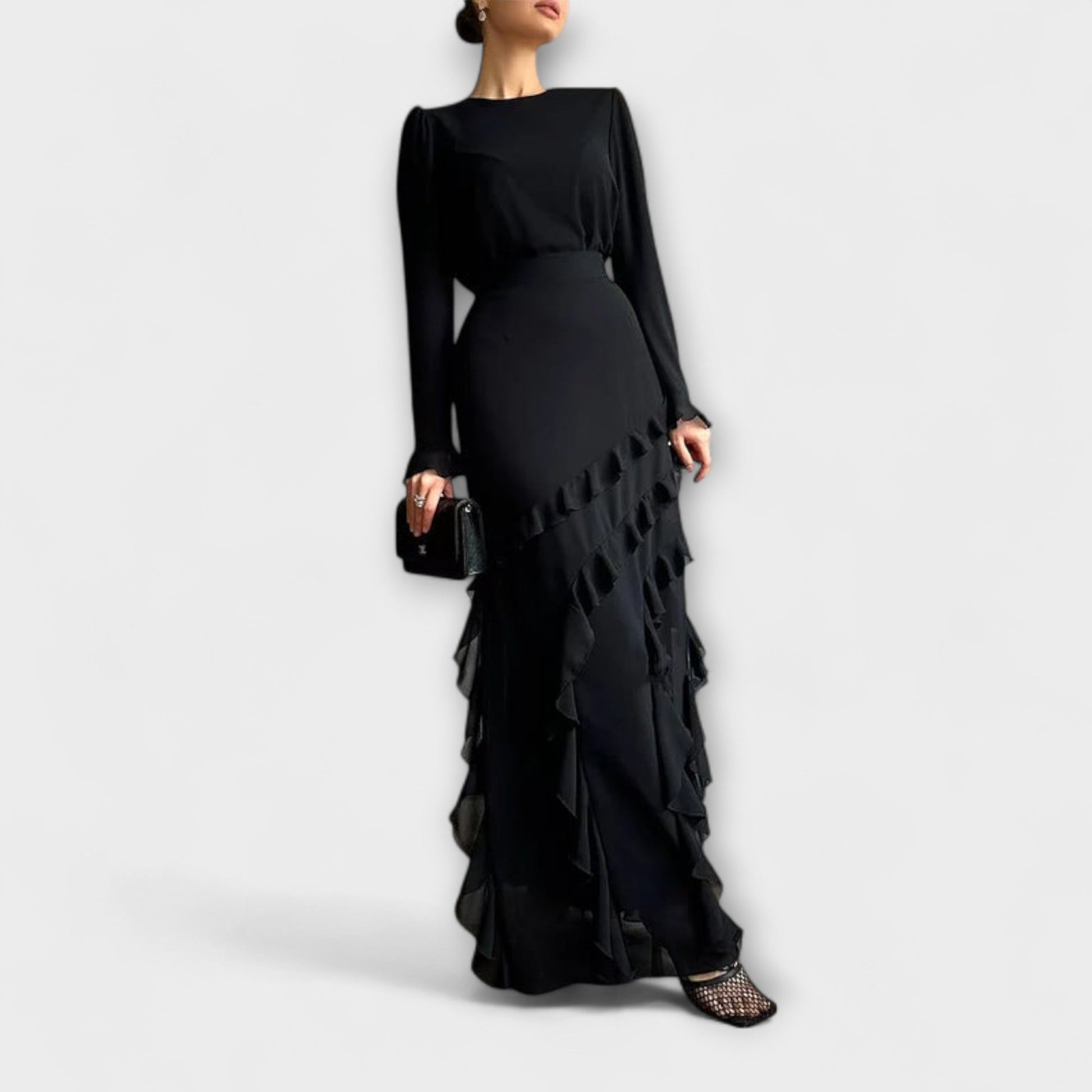 Elegant Slimline Party Dress with 3D Floral Details - Nocini