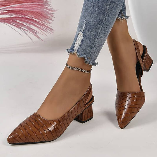 Ladies Pointed Toe Mid Heel Slingback Shoes - Nocini