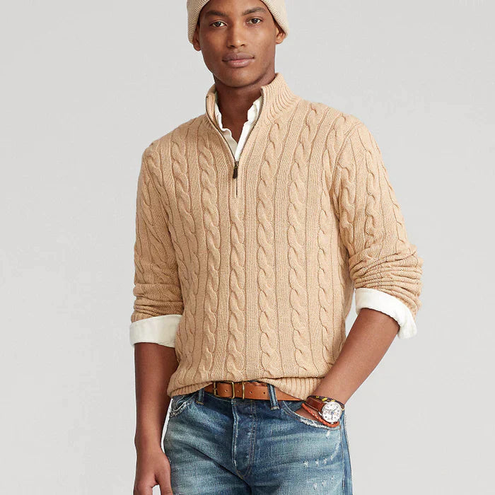Men's Thick Cable Knit Zip Sweater - Nocini