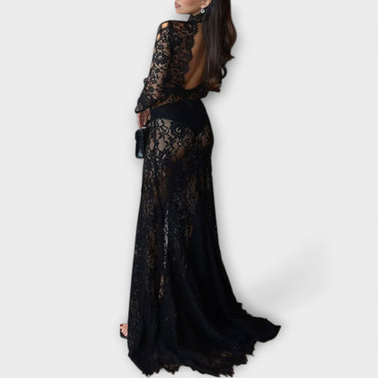 Elegant Black Lace Maxi Evening Dress