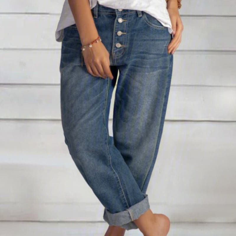 Casual Women's Boyfriend Jeans Mid Rise Button Fly - Nocini