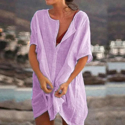 Loose Fit Women's Tunic Top with Short Sleeves
