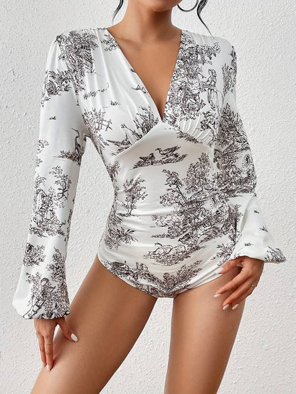 Daru - Floral Print Women's Bodysuit