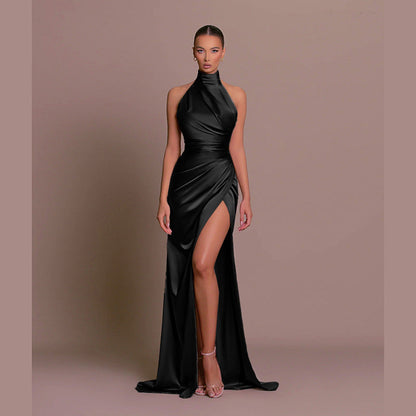Luxury Satin Floor Length Halter Dress