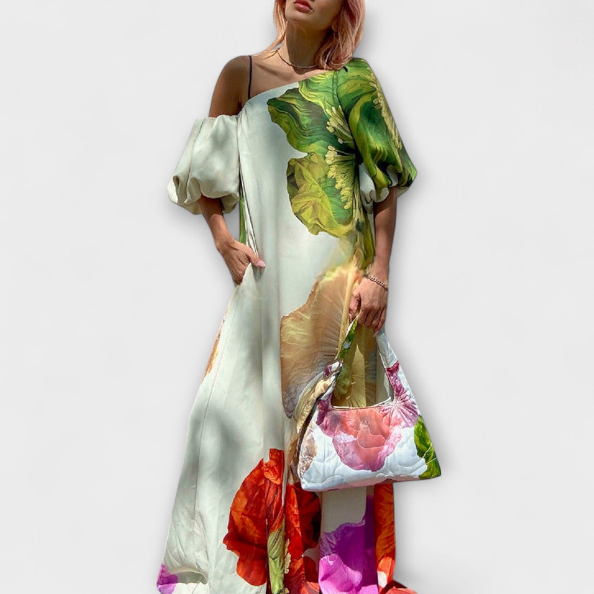 Elegant Long Dress with Off Shoulder Neckline - Nocini
