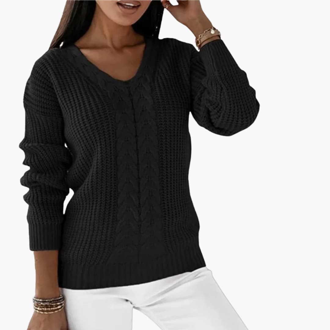 Women's V Neck Cable Knit Sweater