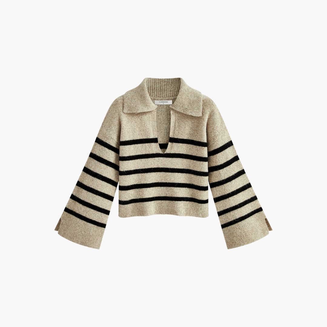 Ladies' Striped V-Neck Sweater Top - Olytrend