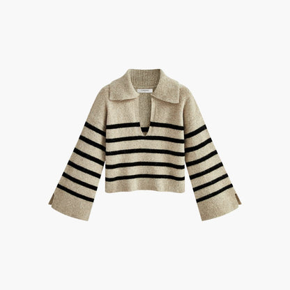 Ladies' Striped V-Neck Sweater Top - Olytrend