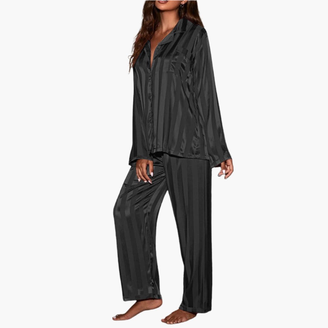 Ladies Soft Sleepwear Pajama Set with Buttons and Stripes