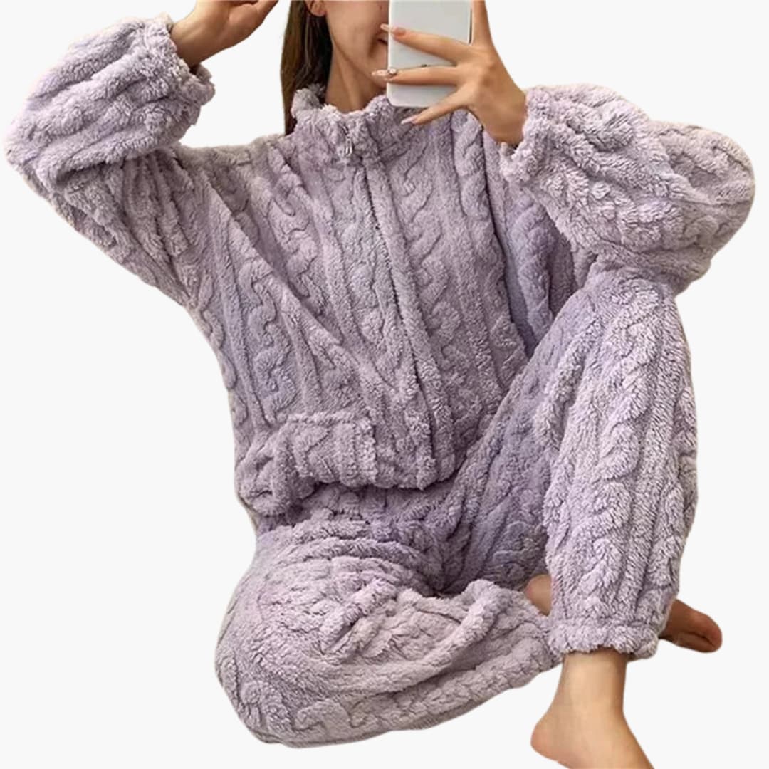 Cozy Women's Fleece Sleepwear Set with Zip Top and Legs - Olytrend