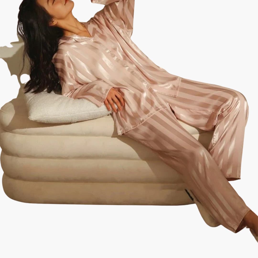 Ladies Soft Sleepwear Pajama Set with Buttons and Stripes - Olytrend
