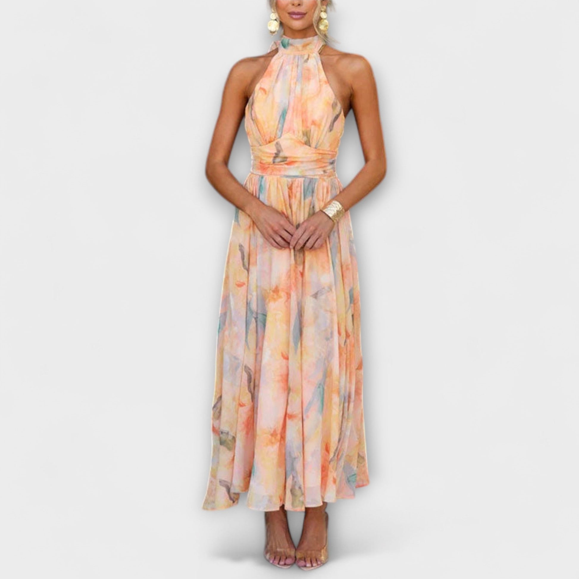 Elegant V-Neck Long Summer Dress - Nocini
