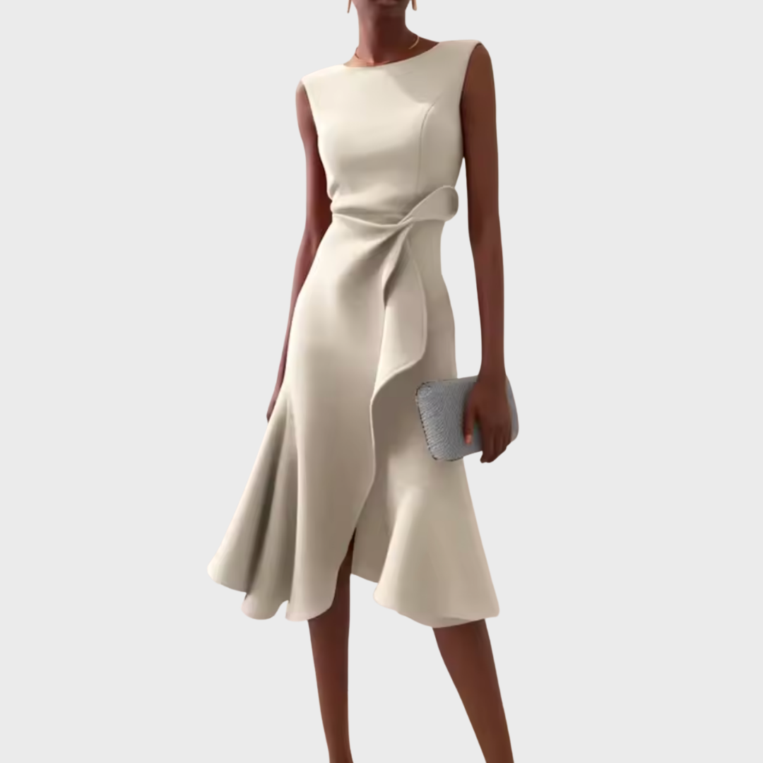Casual Cap Sleeveless Midi Dress with Flowy Waist Detail