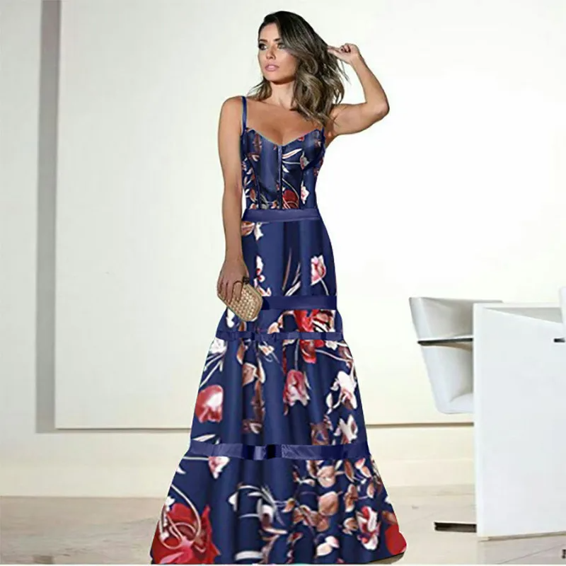 Elegant Strapless Floral Maxi Dress in Silk Fabric
