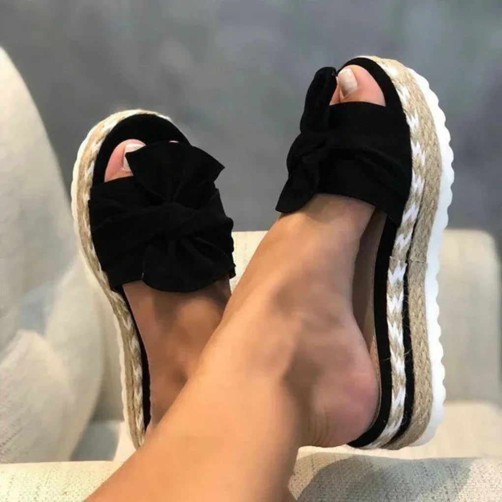 Women's Comfortable Summer Slide Sandals with Bow Detail