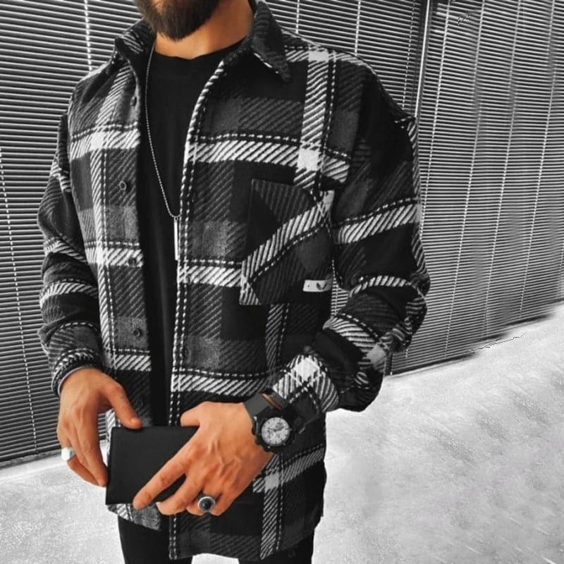 Plaid Shirt Jacket for Men with Button Front - Nocini